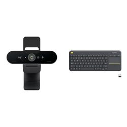 Logitech Brio Stream Webcam - Videochiamate Ultra 4K HD & K400 Plus Tastiera Wireless Touch TV, Facili Controlli Multimediali e Touchpad Integrato