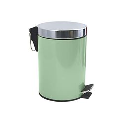 MSV, Poubelle à pédale en Inox, Pédale pour pied, pour Petits Espaces, Couvercle à Fermeture en Douceur, avec Seau Intérieur, Ronde, 3 Litres, Vert Basil