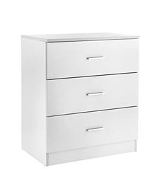 Baroni Home Cassettiera 3 cassetti in Nobilitato, Mobiletto da Camera da Letto o Soggiorno, Mobile Moderno Bianco 60x40x70 cm
