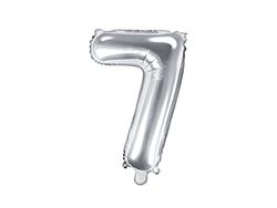 PartyDeco Ballon en Mylar en Forme de Chiffre 7 Sept Argent 35 cm Anniversaire Adulte Enfant