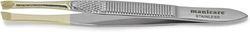 Manicare Slant Tweezer, Surgical Grade Stainless Steel, Gold Plated Highlights Dark Hair, Precision Plucking, Eyebrow Tweezing, Removes Unwanted Hair, Facial Hair, Professional Beauty Accessory Tool