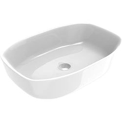 ERCOS Lavabo Rectangular de Cerámica sobre Encimera, Lavabo de Baño Color Blanco Brillo, Sin Rebosadero, Dimensiones 600X380 mm