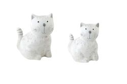 DRW Zestaw 2 białych kotów ceramicznych 13 x 8,5 x 16 i 10 x 7,5 x 12,5 cm