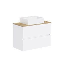 Baikal Conjunto de baño Natura. Mueble de Baño de Fondo Reducido, con Lavabo cerámico sobre Encimera. Mueble Suspendido. Mueble MONTADO. Dos Cajones sin Espejo 70 cm Fondo de 39cm