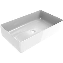 ERCOS Lavabo Rectangular Cerámico Encimera, Lavabo de Baño Color Blanco Brillante, Sin Rebosadero, Dimensiones 580x360 mm