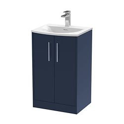 Hudson Reed JNU2901G Juno Modern Bathroom Floor Standing 2 Soft Close Door Vanity Unit and Curved Basin, 500mm, Midnight Blue