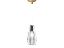 Homemania Lampada a Sospensione Olivia, Oro, Trasparente in Vetro, 13 x 13 x 27.4 cm, 1 x E27, Max 57W, 1050lm, 2700K, 220-240V