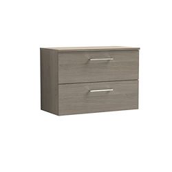 nuie ARN2526W Arno Modern Bathroom Wall Hung 2 Drawer Vanity Unit with Colour Worktop, Solace Oak