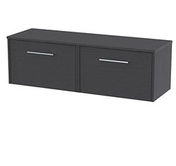 Hudson Reed JNU2222W2 Juno Modern Bathroom Wall Hung 2-Drawer Vanity with Colour Coordinating Worktop, 1200mm, Woodgrain Graphite Grey