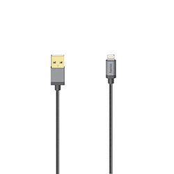 Hama Câble USB pour iPhone/iPad (Connect. Lightning, USB 2.0, métal, 0,75m) Argenté, Noir