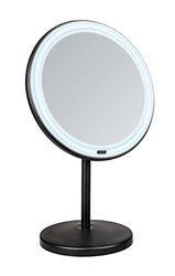 WENKO Miroir de maquillage à LED sur pied Onno, éclairage LED variable, grossissement 5x, allumage/extinction tactile, fonctionne sur piles ou par câble USB, 20x34x13,5 cm, noir