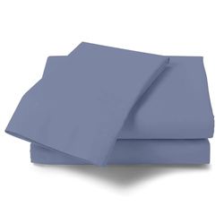Percale Single Flat Sheet- Non Iron Luxury Bedding Set- Polycotton Easy Care Bed Sheets - Blue