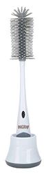 Nuby - Cepillo limpia biberones con base - Cepillo de Silicona 2-en-1 para Biberones y Tetinas - Con Soporte Higiénico - Blanco