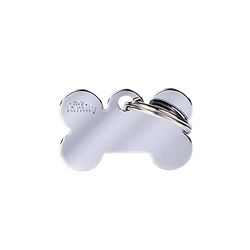 MyFamily Medaglietta per Cane Made in Italy, Osso Piccolo in Ottone Cromato, Alluminio, Collezione Basic, 30x19 mm