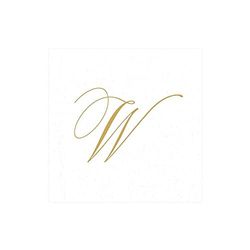 Caspari Guardanapos de coquetel de linho de papel com inicial dourada Signature Gold Initial W, pérola branca, 12,7 x 0,5 x 12,7 cm, 30