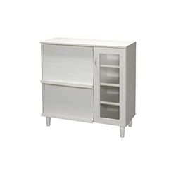 Iris Ohyama, MultiStorage kast / Dressoir met schuifblad en glazen deur / Houten kast, Solide, Modulair, Plank in hoogte verstelbaar 3,2 cm, keuken eetkamer - Cabinet - KBN-9390 - witte eik