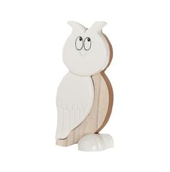 DRW Figurka Sowa Drewno i Ceramika Biała i Naturalna 7x5x15 cm
