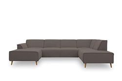 DOMO. collection Jules FK - Sofá escandinavo con núcleo de muelles, sofá en Forma de U con Patas de Madera, 333 x 191 x 81 cm Ancho x Profundidad x Alto, Silla Larga a la Izquierda, marrón Caqui