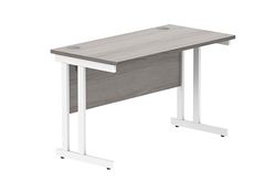 Office Hippo Essentials Rechthoekig schrijfcomputer werkplek, thuiskantoor bureau met kabelpoortbeheer, Alaska grijs eiken/wit frame, B 120 x D60 x H73 cm