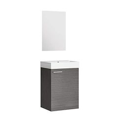 Baikal Set di mobili da bagno 45 cm. Include mobile con lavandino. Melamina 16 mm. Mobile montato. Lavabo incassato. con Specchio 1 Porta Maniglia Orizzontale Cenere