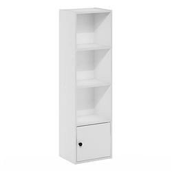Furinno Luder Boekenkast met 4 niveaus en opbergkast met 1 deur, wit