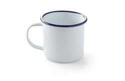 HENDI Tasse Mug en acier émaillé blanc, avec bord bleu, pour le petit déjeuner, tasse à thé, tasse à café, pour boissons chaudes et froides, pour le camping, crème glacée, 0,36L, ø90x(H) 80mm