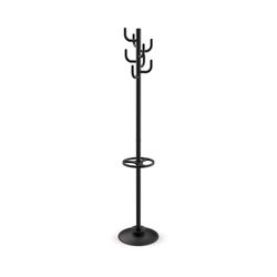 Maul Garderobe MAULpolaris 36,5 x 36,5 x 177 cm, kapstok met parapluhouder en 8 haken, ganggarderobe voor kantoor, ontvangstruimte, stabiele kledingstandaard van staal, zwart
