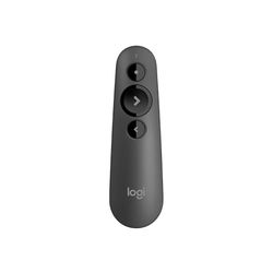 Presentationsenheten Logitech R500s med klass 1-laser och Bluetooth samt USB/presentationsvred – universell kompabilitet, 20 meters aktionsradie – Mörkgrå