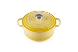 Le Creuset Signature gjutjärnspanna med lock, Ø 20 cm, rund, lämplig för alla typer av spisar och induktion, volym: 2,4 l, 3,092 kg, Citrus