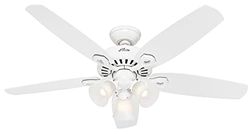 Hunter 132 cm | 52 inch Ventilador de Techo Builder Plus Blanco Nieve con Kit de Luz y Cadena, 50560