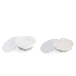 Twistshake Cuenco con Tapa Alimentación para Bebés de PP Blanco & Plato infantil Twistshake con separadores de silicona, sin BPA, antideslizante, a partir de 6 meses, blanco