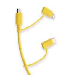 ESPRINET Pantone 3-in-1 kabel, geel, 1,2 m, USB-C, Lightning en Micro USB-aansluiting in één kabel, uitgangsvermogen tot 2,4 A, omkeerbare USB-C-adapter