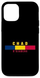 Carcasa para iPhone 13 Bandera del Chad con texto CHAD- N'DJAMENA en mayúsculas