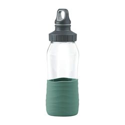Emsa Botella de cristal Drink2Go N31011 | Capacidad: 0,5 litros | Tapón de rosca | 100% denso/higiénico/puro, manguito de silicona | verde petróleo