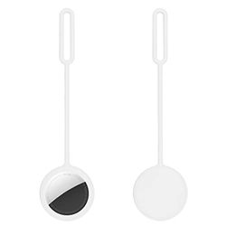 Étui AirTag en Silicone, Anti-Perte Apple Air Tag Holder Case résistant aux Rayures Petite Housse Portable pour clé, Sac à Dos, Collier pour Animal de Compagnie, Blanc