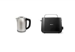 Amazon Basics Stainless Steel, 1.7L Kettle with Digital Display + Philips Daily Collection Toaster, 2 Large Slots for Bread, 8 Settings + Integrated Bun Warming Rac