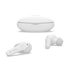 Belkin SOUNDFORM Nano, prawdziwie bezprzewodowe słuchawki douszne dla dzieci, ograniczenie 85 dB, do nauki, certyfikat IPX5, 24 godz. odtwarzania, do iPhone'a, Galaxy, Pixel i nie tylko – białe