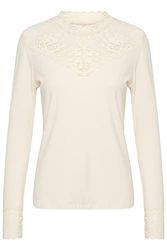 Cream Dames Top Lace Details Jersey Lange Mouwen Slim Fit, Eggnog, XXL