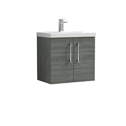 nuie ARN523A Arno Modern Bathroom Wall Hung 2 Door Vanity Unit with Mid-Edge Ceramic Basin, Anthracite