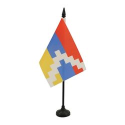 AZ FLAG - Drapeau De Table Haut-Karabagh - 15x10 cm - Mini Drapeau De L'Artsakh De Bureau 100% Polyester Avec Hampe De 25cm Et Socle En Plastique Noir