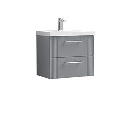 nuie DPF293A Deco Modern Bathroom Wall Hung 2 Drawer Part Fluted Vanity Unit with Mid-Edge Ceramic Basin, Satin Grey
