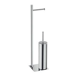 GEDY G-Seul Colonna Porta Rotolo + scopino Bagno, Cromo con Finitura cromata, Misure 62,8 x 14 x 14 cm, Set per WC in Acciaio Inox e Cromall, Brugola da 4mm Inclusa, Carta, Unica