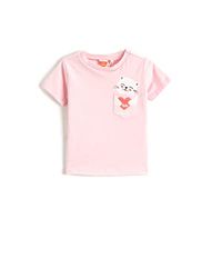 Koton Babygirls Cat Printed Pocket Detail Korte Mouw Crew Neck T-shirt, roze (274), 3-4 Jaar