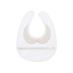 Filet - Babero Recién Nacido en Suave Tejido Blanco y Cuello Beige, Bolsillo en Tela Aida por Bordar, Protege los Vestidos Contra Comida y Salivación, 100% Made in Italy, Color Blanco y Beige