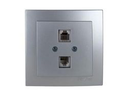 Inbouwstopcontact RJ11, zilver, serie 8000, ideaal voor elektrische installaties en snelle verbindingen in kantoren en thuis.