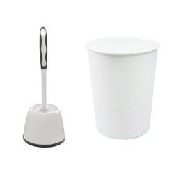 JVL Toilet Brush and White Plastic Bin, Polypropylene, One Size