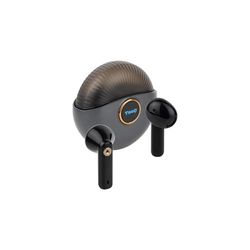 Bezprzewodowe słuchawki z mikrofonem, kolor szary, łączność Bluetooth, redukcja szumów, idealne do rozmów i słuchania muzyki.