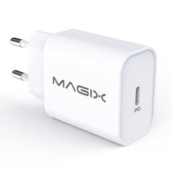 Magix USB Type-C oplader PD 3.0 20W 3A, snellaadadapter met 3A uitgang, AC 100-240V naar DC 6V 9V 12V (compatibel met iPhone, AirPods Pro, iPad Pro) (wit) (EUR Plug)