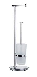 Smedbo FK607 Outline Lite Porte-Rouleau de WC/Brosse de Toilette Rond Acier Inoxydable/Verre Opale Argent/Blanc 17,5 x 17,5 x 60 cm