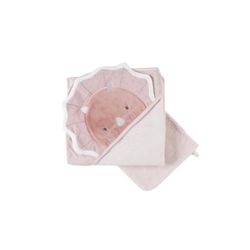 NOUKIE'S - Set de bain en éponge - Cape de bain + Gant - Popsie - Rose poudré